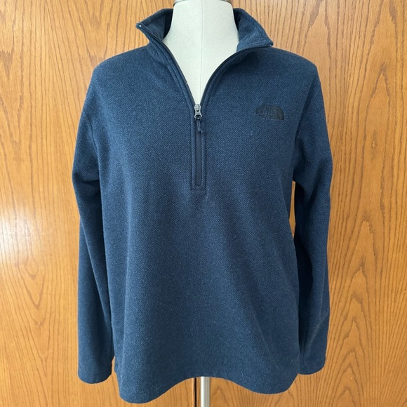 The North Face Men’s Size Large Navy Quarter Zip Pullover Sweatshirt Black Logo - Picture 1 of 14
